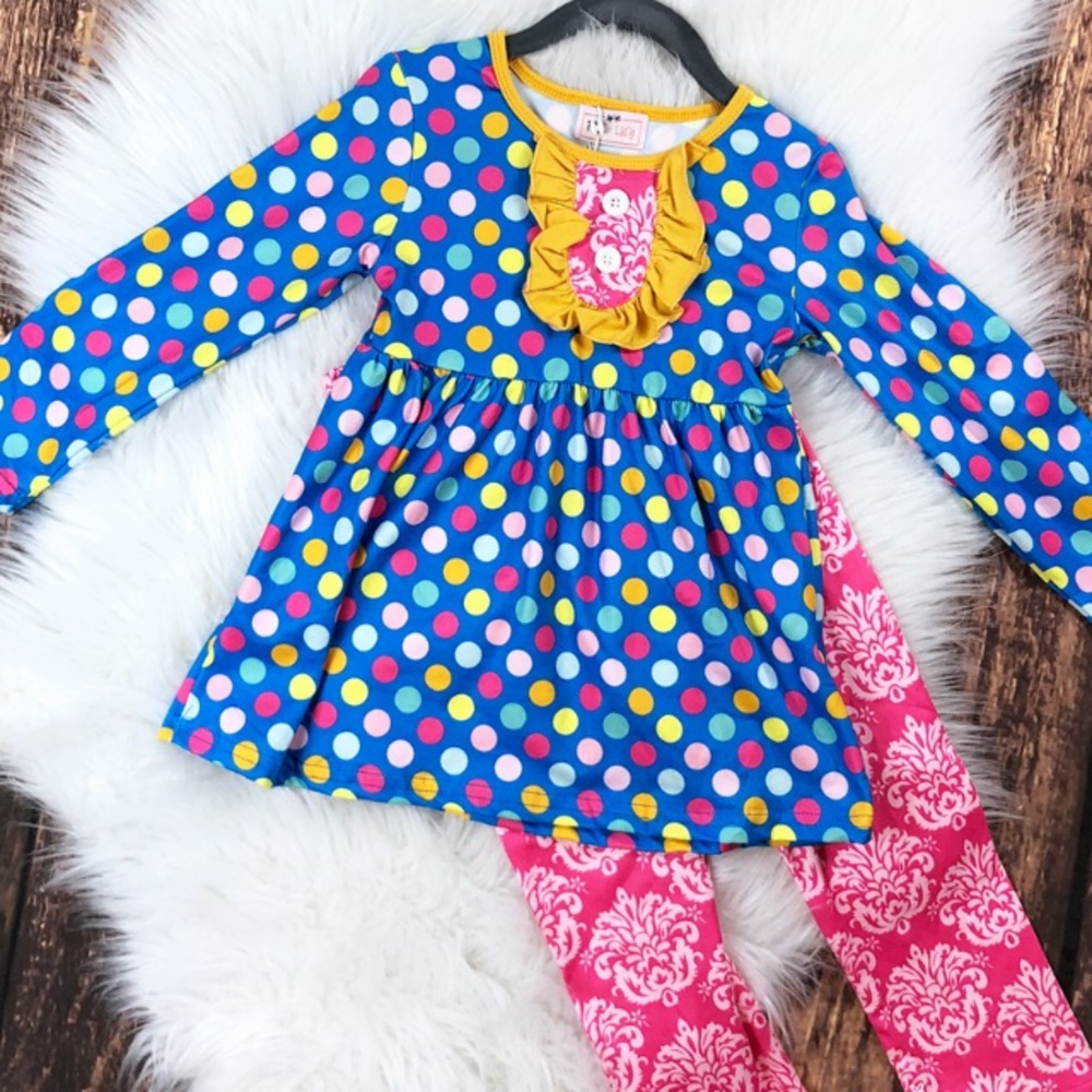 Pant Set-Polka Dots & Pink Damask